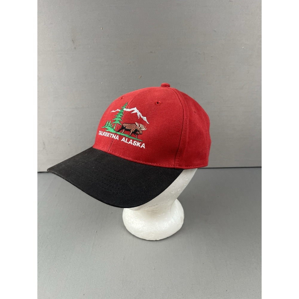 Talkeetna Alaska Hat Cap Strap Red Black Drift Creek Outdoors Moose Men NWOT - Picture 5 of 13